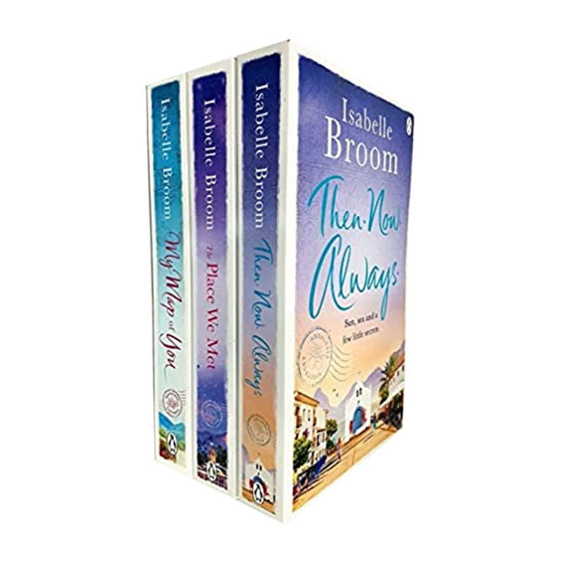 Three paperback books from the "Then, Now and Always" collection by Isabelle Broom, featuring colorful covers and titles on the front.