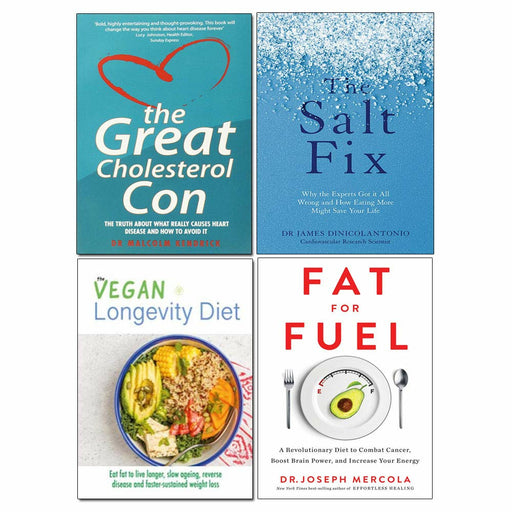 Great Cholesterol Con, Salt Fix, Vegan Longevity Diet, Fat For Fuel 4 Books Collection Set - The Book Bundle